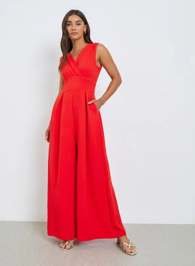 Women Red Wide Leg Jumpsuit